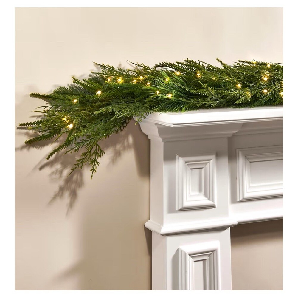 Battery Operated Frosted Garland with 100 LED Lights 6 Ft Pine Branches Decor